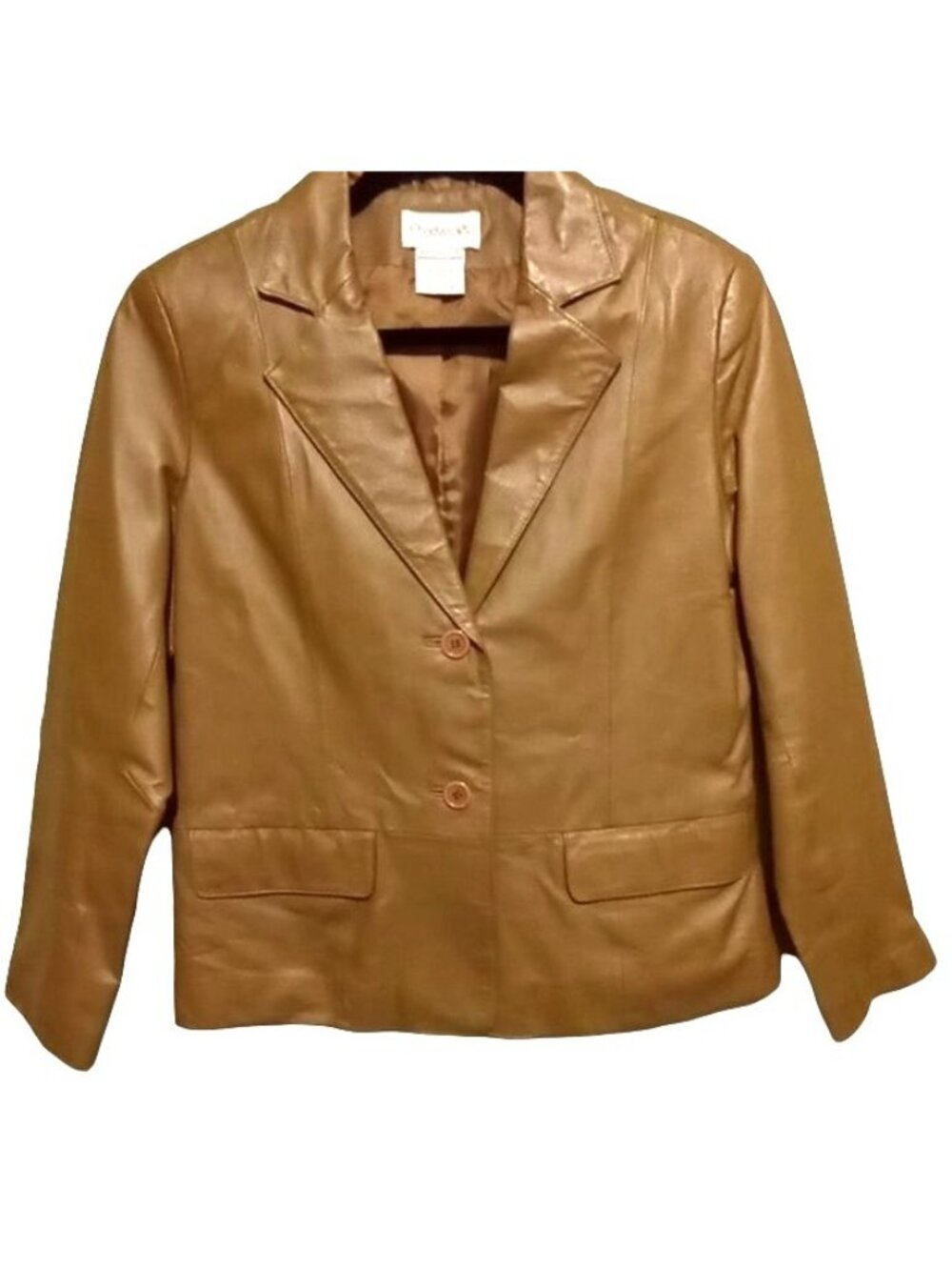 Chadwicks Tan Brown Leather Blazer 6 Petites Minimalist Timeless Vintage 90s